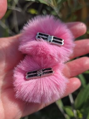 Balenciaga Pink Faux Fur Pom Clip Earrings